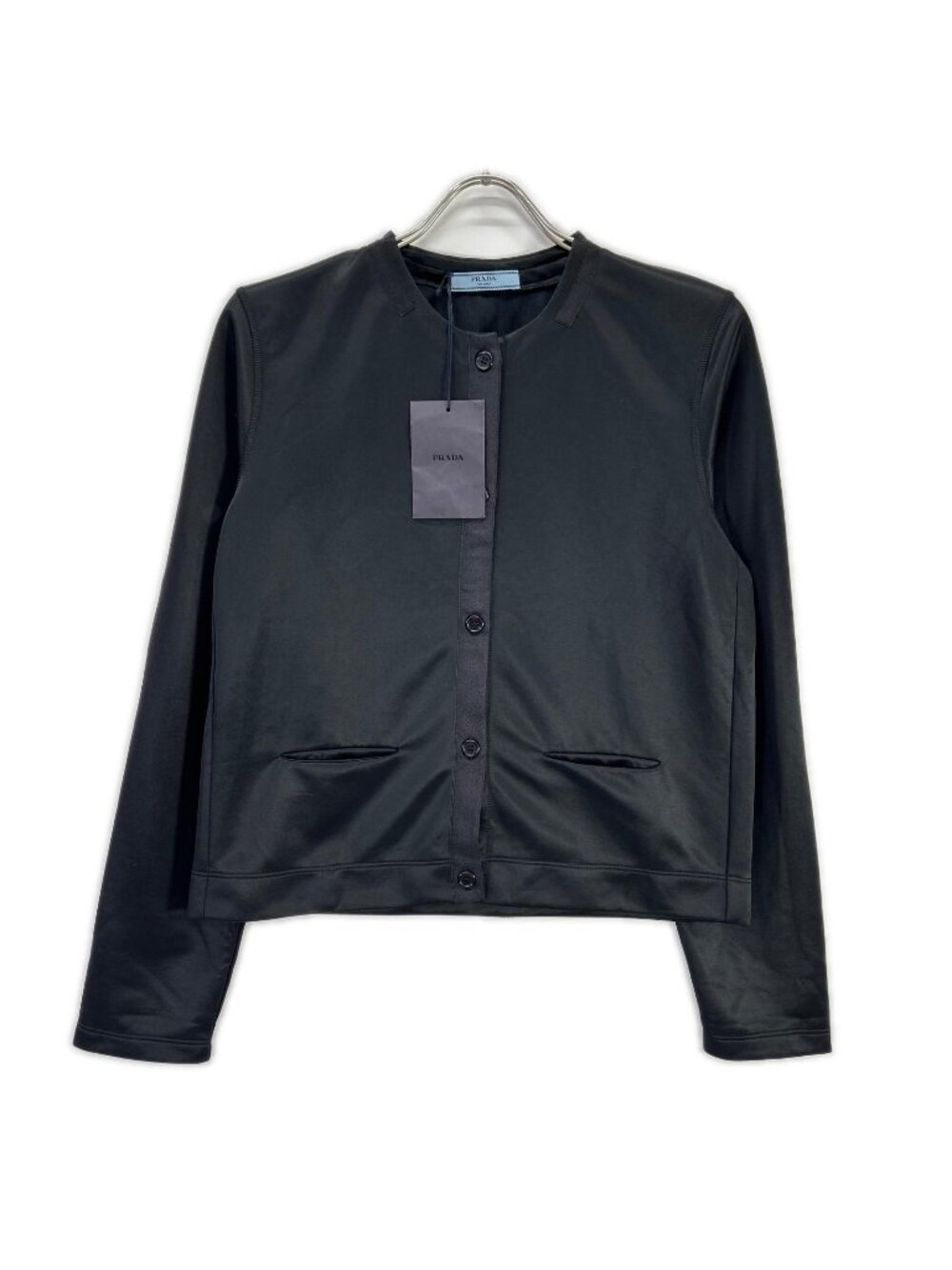 Prada Black Jersey Raso Elbow Patch Cardigan